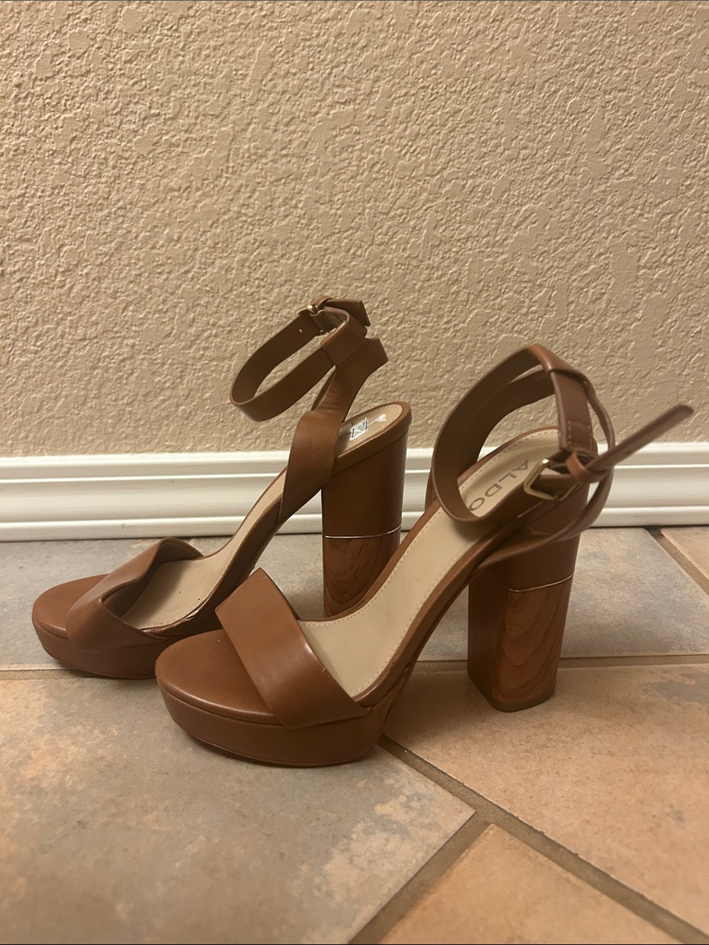 Aldo Brown Platform Block Heel Sandals with Ankle Strap